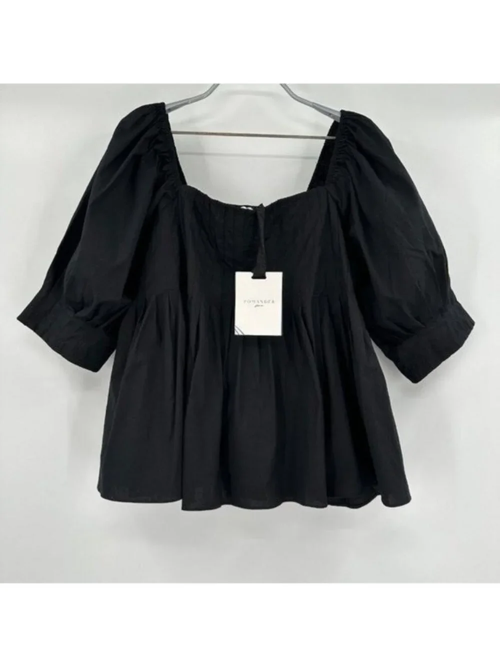 Pomander Place by Tuckernuck Black Shaye Blouse size L NWT Puff Sleeve Pleated